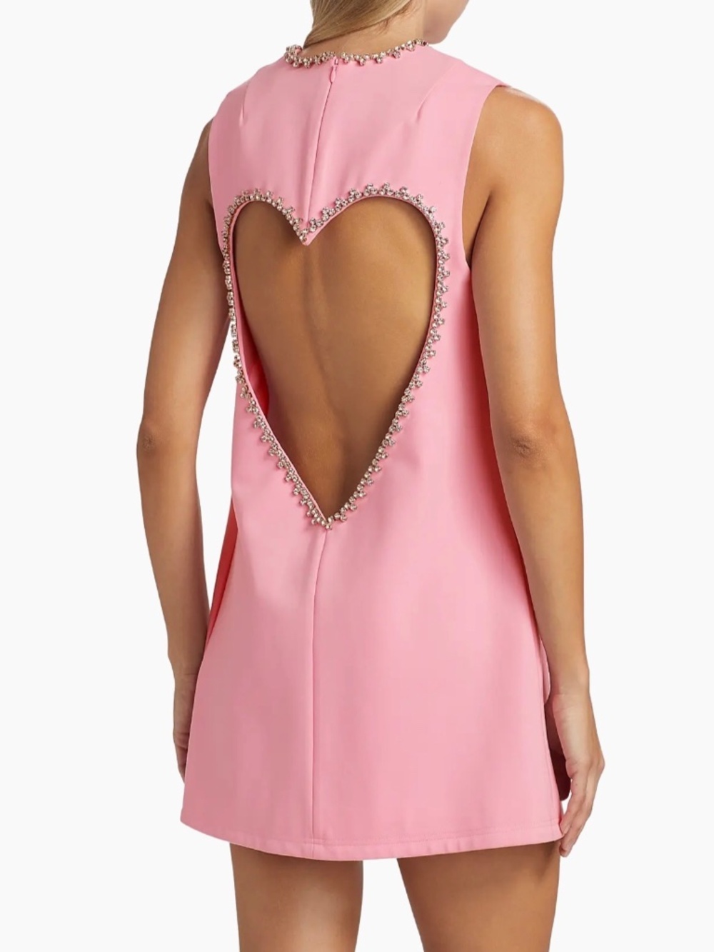 AREA Crystal Heart pink Back Dress Crystal-Embellished Cutout mini Stretch-Ponte